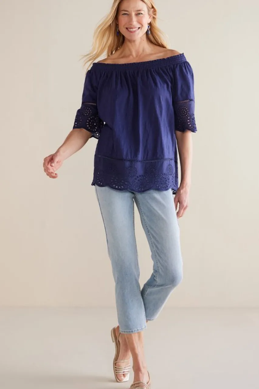 Rahma Eyelet Trimmed Tee Tops