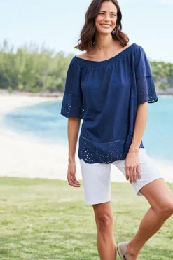 Rahma Eyelet Trimmed Tee Tops