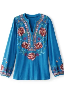 Riva Embroidered Knit Gauze Top Tops