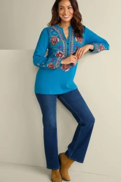 Riva Embroidered Knit Gauze Top Tops