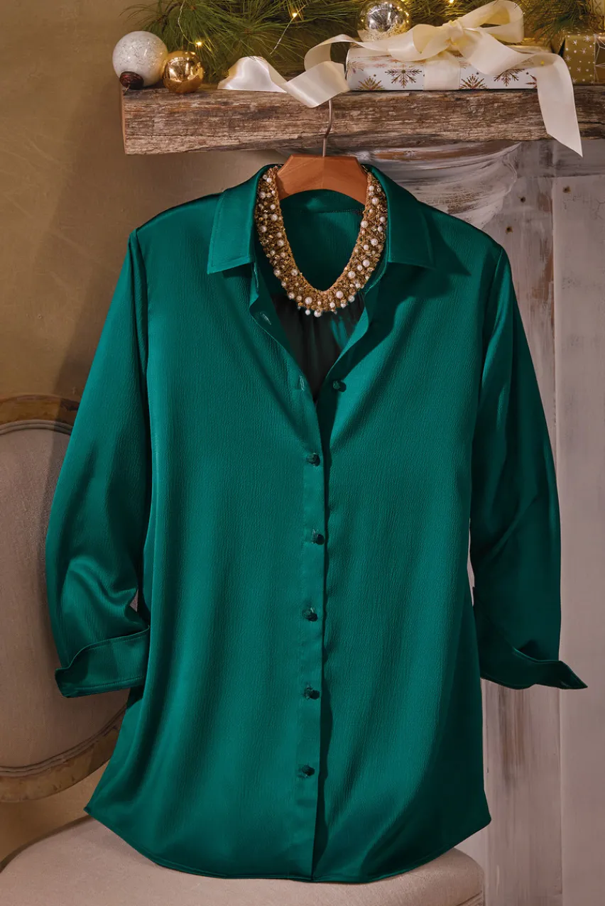 Sale Satin Boyfriend Shirt Tops