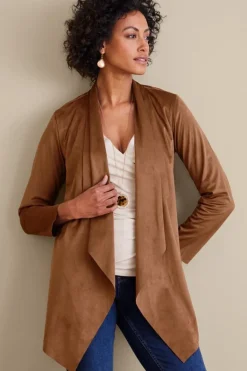 Hot Shape Drape Faux Suede Jacket Toppers|Jackets & Coats