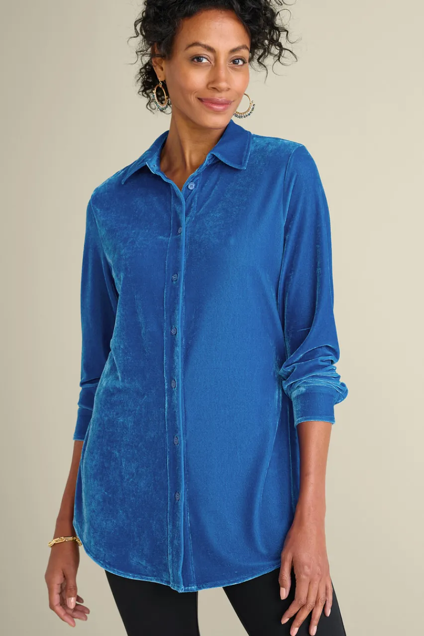 Velvet Boyfriend Tunic Shirt Tops|Tunics & Leggings