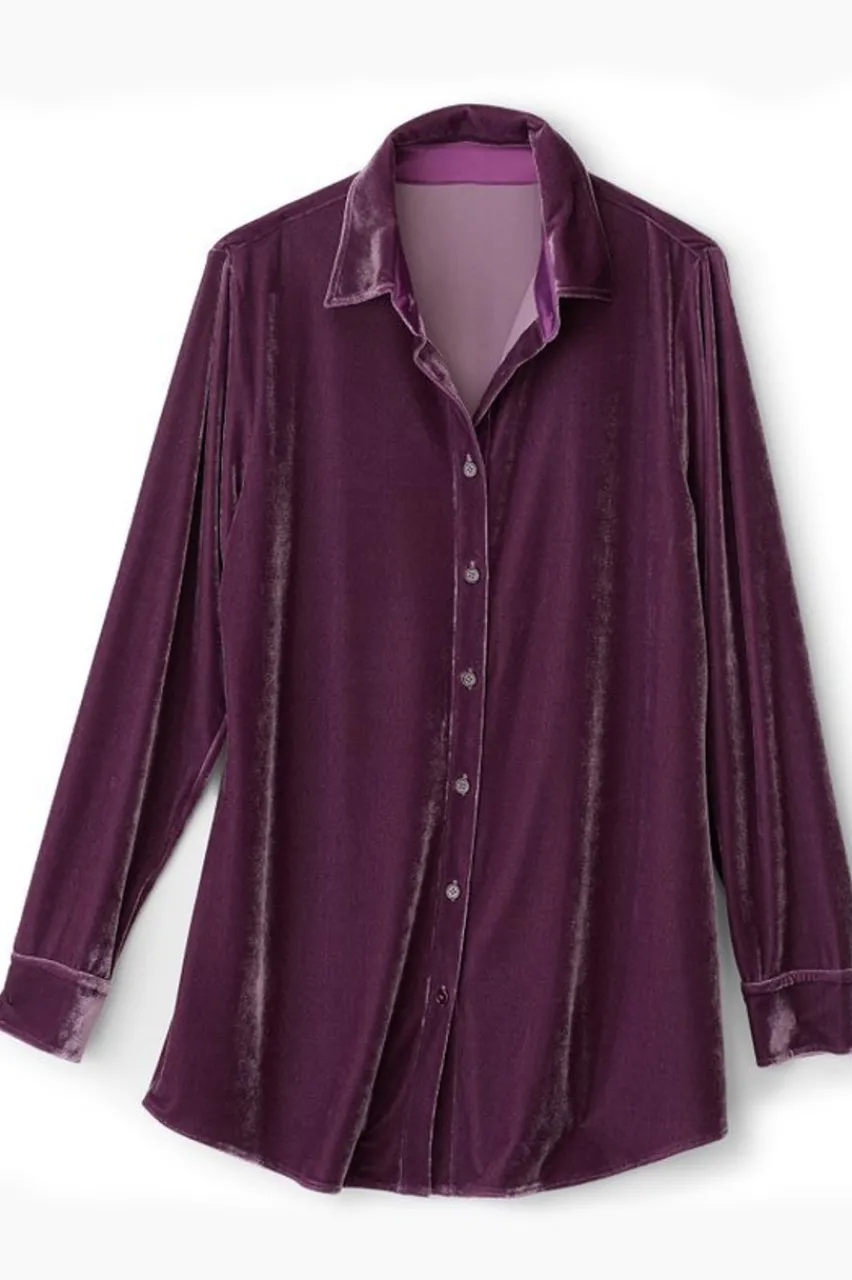 Velvet Boyfriend Tunic Shirt Tops|Tunics & Leggings