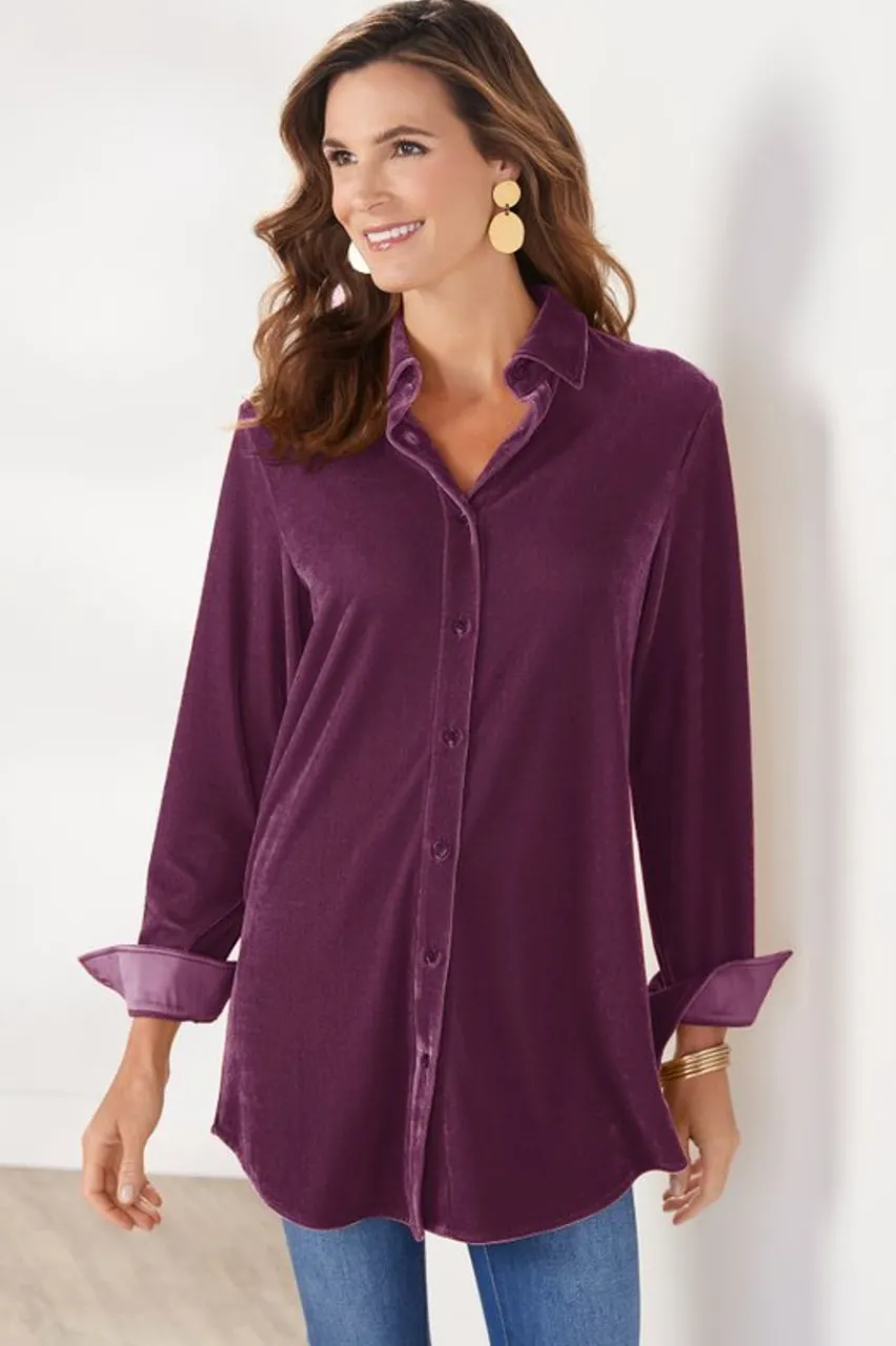 Velvet Boyfriend Tunic Shirt Tops|Tunics & Leggings