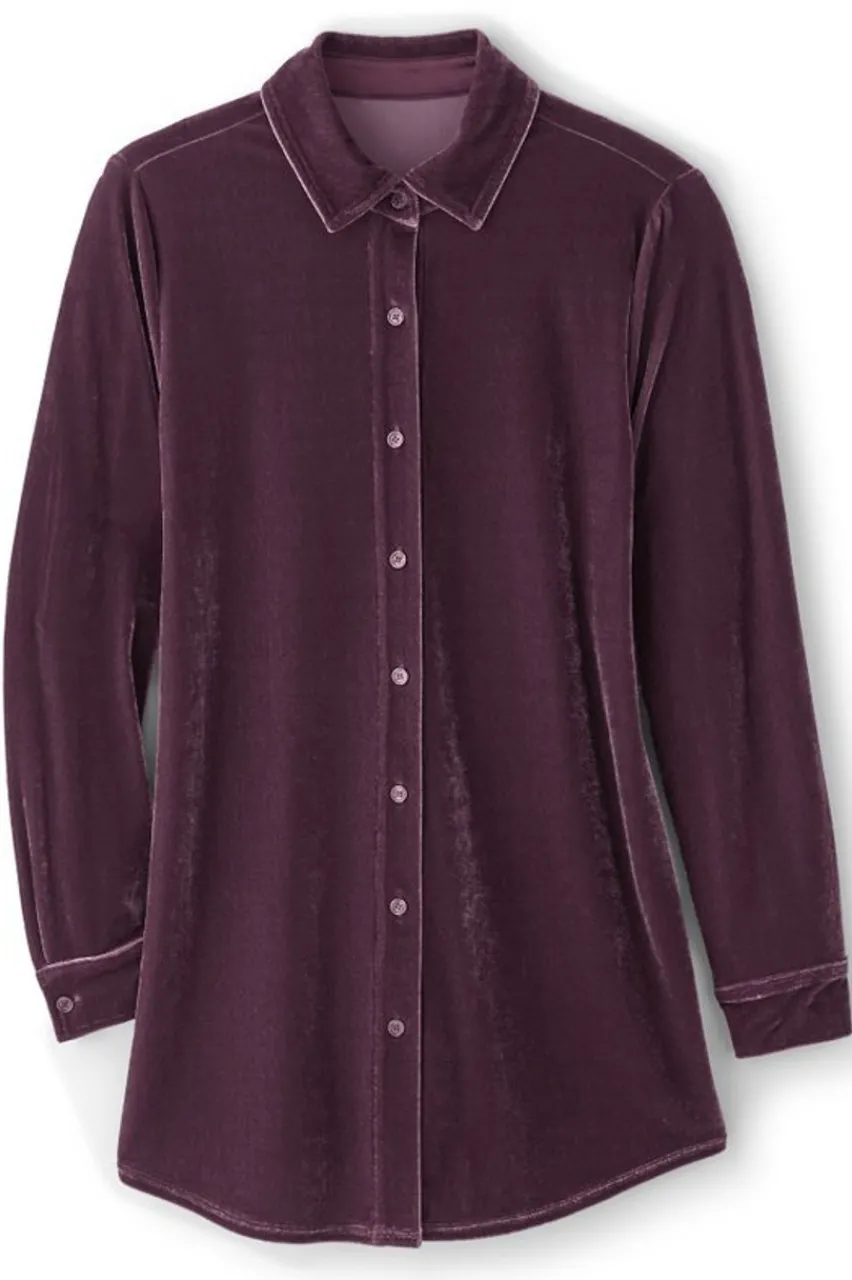Velvet Boyfriend Tunic Shirt Tops|Tunics & Leggings