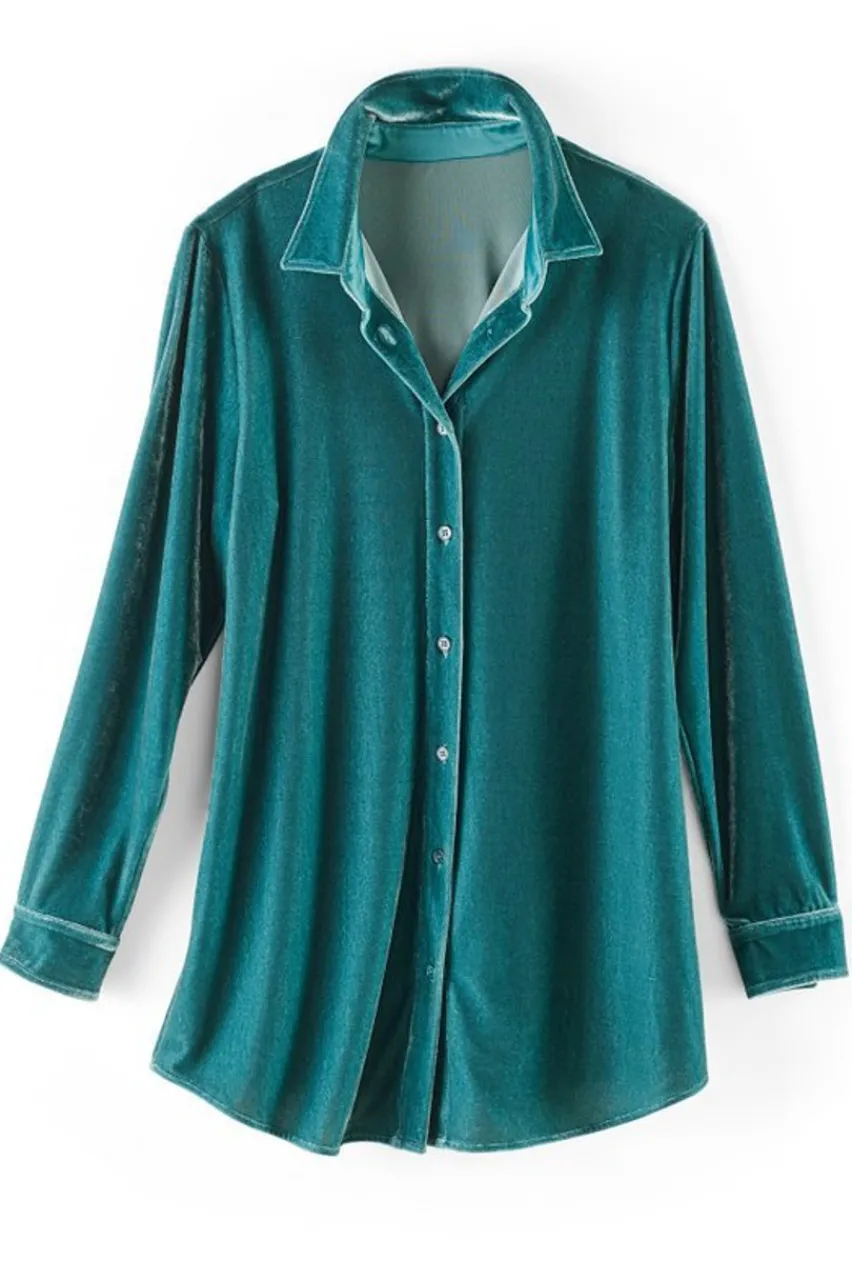 Velvet Boyfriend Tunic Shirt Tops|Tunics & Leggings