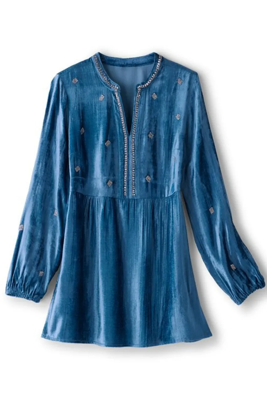 Best Verna Embellished Velvet Tunic Tops