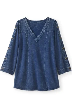 Wilma Washed Knit Denim Tunic Tops|Tunics & Leggings