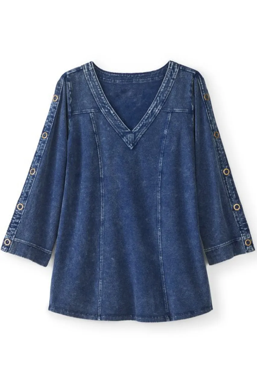 Wilma Washed Knit Denim Tunic Tops|Tunics & Leggings