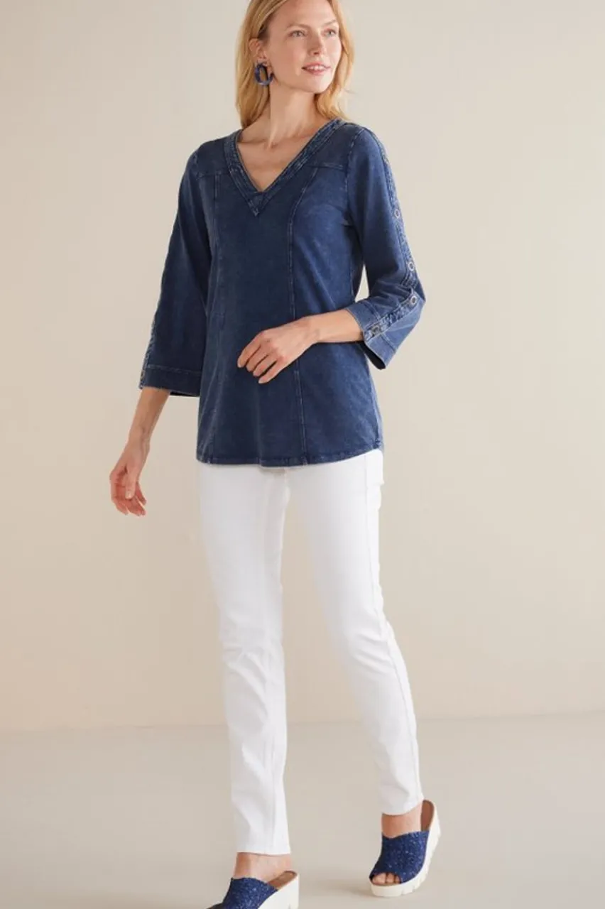 Wilma Washed Knit Denim Tunic Tops|Tunics & Leggings