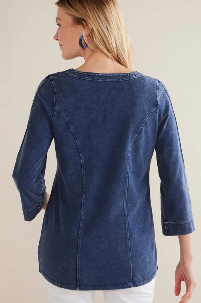 Wilma Washed Knit Denim Tunic Tops|Tunics & Leggings